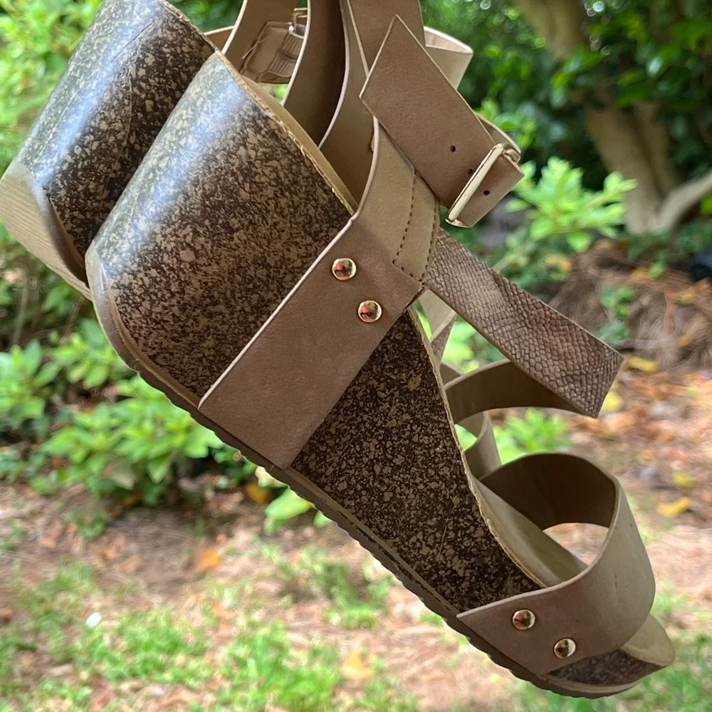 Yoki Beige Wedges with Buckle Strap. 10